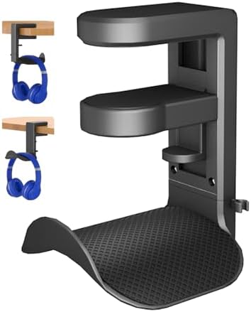 Headphone Holder Hanger Upgraded with Rotating & Adjustable Clamp for Controller & Headphones, Headset Stand Under Desk Hook Mount Built in Cable Clip by ETOWIFA