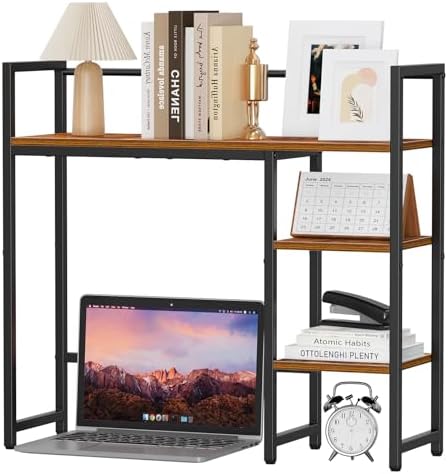 Snughome Desk Shelf, 31.9" Desktop Organizer Shelf, Desk Hutch for Computer Monitor, 4 Tier Desk Top Display Rack, Wood Desktop Bookshelf Storage Rack for Home Office Dorm, Rustic Brown by Snughome
