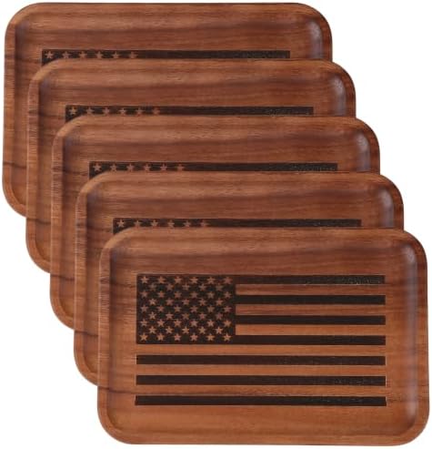 5 Pack American Flag Serving Acacia Wood Valet Tray for Men Women Catch All Wooden Tray, Mens Key Tray, Decorative Tray, Nightstand Tray Dump Tray EDC Tray for Phone Watch Wallet Jewelry by Velinjowy