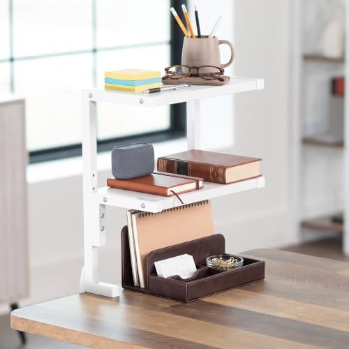 VIVO White Clamp-on 13 inch 2-Tier Desk Shelf, STAND-SHELF2CW - Image 2