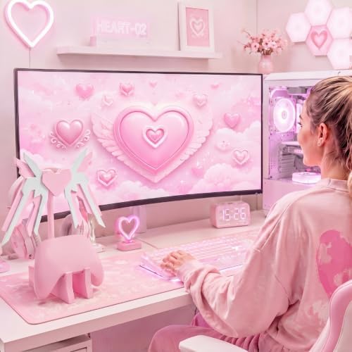 Mifoci Pink Mecha Headphone Stand with Gaming Controller Holder, Cute Wooden Controller and Headset Stand, Pink Computer Gaming Equipment Accessories for Office, Desk, Women Gamer, Birthday Gift - Image 5