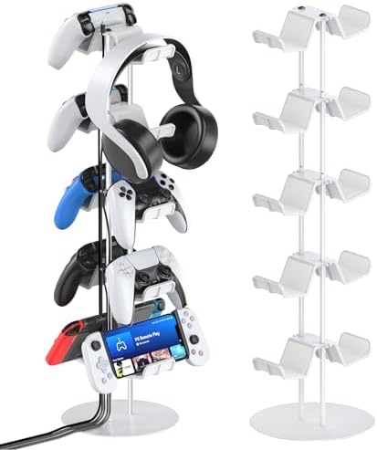 Kytok Gamer Gifts, Headset Stand 5 Tiers with Cable Organizer, Controller Stand Compatible with PS5/Xbox/Nintendo Switch/PS Portal/PS4, Headset Holder & Controller Holder for 10 Packs Controller by Kytok