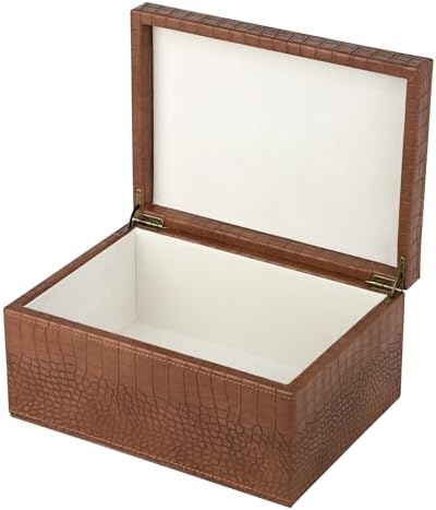 HofferRuffer Faux Leather Decorative Box, Large Wooden Structure Keepsake Box Accessory Organizer Jewelry Organizer with Hinged Lid, Storage Container for Home or Office (CrocoBrown) by HofferRuffer