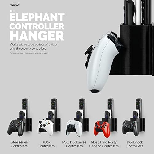 The Elephant - Game Controller & TV Remote Control Wall Mount Holder, Adhesive & Screw In, Universal Design for Xbox ONE PS5 PS4 PC Gamepads, Reduce Clutter, by Brainwavz - Image 5