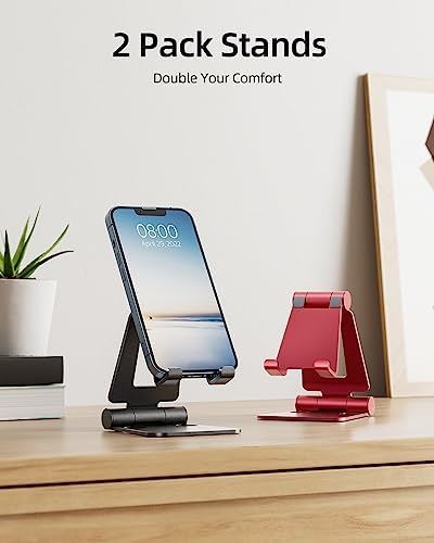 Nulaxy 2 Pack Aluminum Dual Folding Cell Phone Stanr for Desk, Black & Red - Image 2