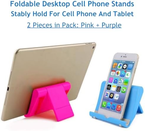 Cell Phone Stand for Desk 2 Pack Mobile Phone Holders Desktop Tablet Stand, Foldable Phone Dock Universal Adjustable Tablet Stand for Desk (Pink+Purple) - Image 2