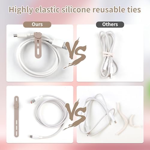 25 Pcs Silicone Cable Ties, Cable Ties Reusable, High Elasticity Cord Wraps for Electrical Cords, Cord Organizer for Earphone, Phone Charger(Khaki) - Image 4
