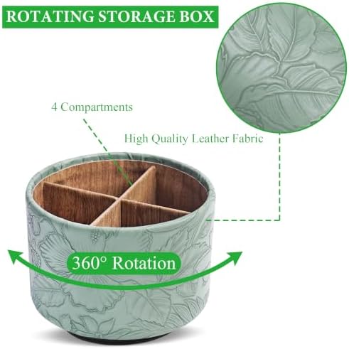 Round Leather Art Supply Organizer,Remote Control Holder,360 Degree Spinning,Multi-Functional Pencil Holder,4 Compartments Desktop Stationary Organizer(1-Wood Green2) - Image 3