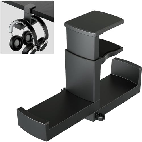 Dual Headphone Stand Holder - EURPMASK 2 in 1 PC Gaming Headset Hooks, 360 Degree Rotating Headphone Hanger with Adjustable Clamp & Cable Clip Organizer, Headset Mount Under Desk Earphone Clamp-Black by EURPMASKChoosethecolorofeurope