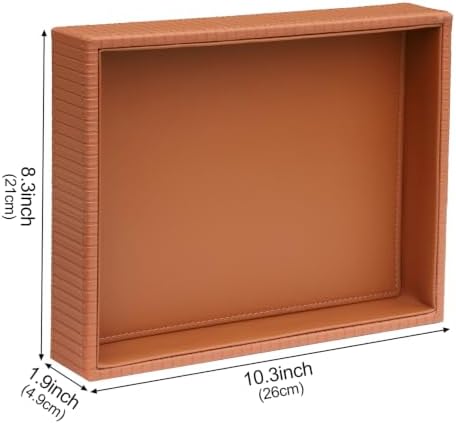 HofferRuffer Faux Leather Vanity Tray, Elegant Desktop Storage Organizer, Decorative Catchall for Perfume, Bathroom Valet, Nightstand or Dresser, 10.2 x 8.4 x 1.8 inches (Brown Stripe) - Image 2