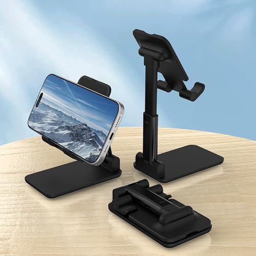 Cell Phone Stand, Adjustable Angle and Height Cell Phone Holder for Desk, Foldable and Portable, Anti-Slip Silicone Pad, Compatible with All Mobile Phones and 4-8 Inch Devices, Black - Image 5