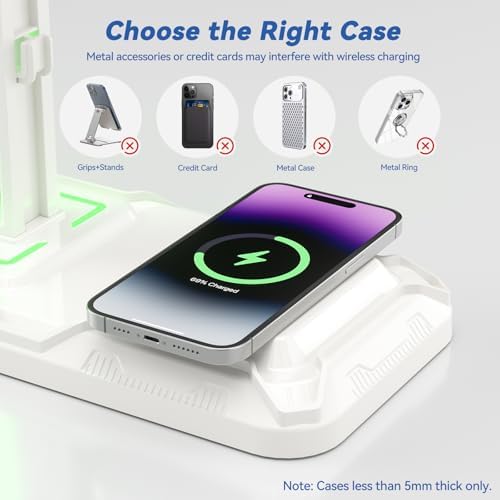 KDD RGB Headphone & Controller Stand with Wireless Charging - Rotatable Headset Stand with 9 Light Modes - Controller Holder with 2 USB and Type C Ports - for Gamers Desktop Accessories(White) - Image 3