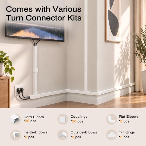 Delamu TV Cord Hider, 472.5in Wire Covers for 3-4 Cords on Wall, Large Cable Hider Cord Covers for Wires, Cable Management Wire Hiders for TV for Wall, L15.7X W1.18x H0.6in, White - Image 4