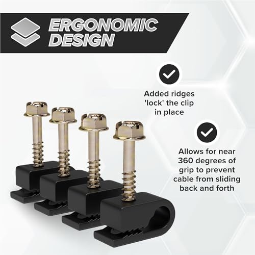 THE CIMPLE CO Single Cable Clips with Screws - 1/4 Inch Coaxial Cable Clamps Outdoor - Exterior Cord Management for Coax, CAT Ethernet, Electrical Wire - Screw Clamps for Wires - 100 PCS, Black - Image 4