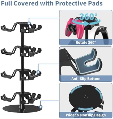 Controller Holder Stand 4 Tiers for Desk, Aluminum Alloy Rotatable Gaming Headset Stand for PS5/PS4/Xbox/Switch2/PS Controller/Headphone Holder for 12 Packs Controller - Image 4
