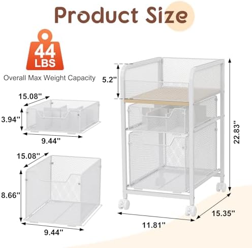 Rolling Makeup Cart Organizer with 2 Drawers, Under Desk Storage - Image 6