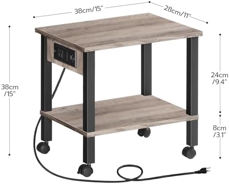 HOOBRO 2-Tier Printer Stand with Charging Station, Under Desk Printer Table, Printer Cart with Storage Shelves, Shelf for Small Spaces, for Home Office, Greige and Black BG38UPS01 - Image 7