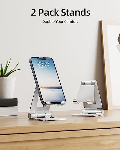 Nulaxy 2 Pack Aluminum Dual Folding Cell Phone Stanr for Desk, Silver - Image 2