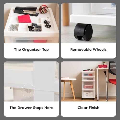 IRIS USA 4-Drawer Rolling Storage Cart, White/Clear - Image 5