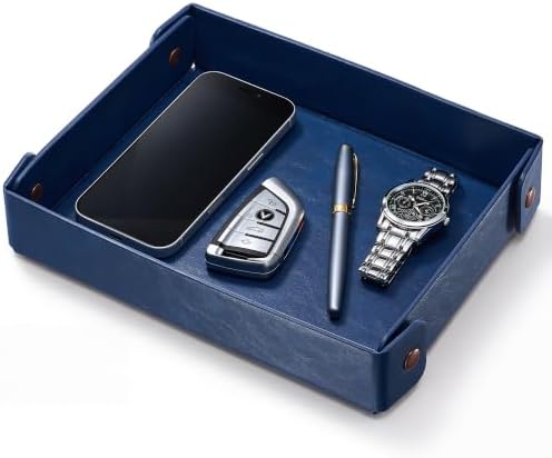 Valet Tray Organizer, Faux Leather Key Storage Tray, Catch All | Navy Blue by Josmimic