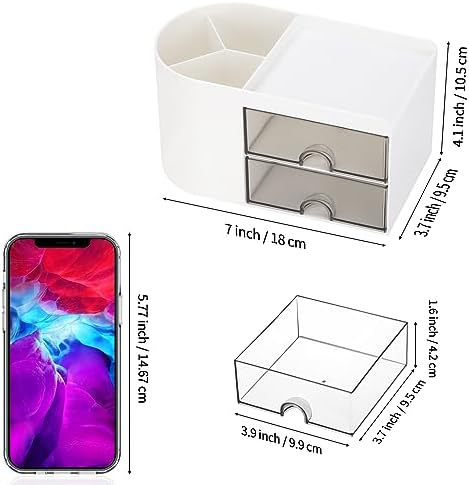 LETURE Desk Organizer Office Supplies Caddy with Pencil Holder and Drawer for Desktop Accessories, Business Card/Pen/Pencil/Mobile Phone/Stationery Holder Storage Box (White) - Image 4