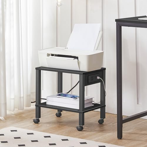 HOOBRO 2-Tier Printer Stand with Charging Station, Under Desk Printer Table, Printer Cart with Storage Shelves, Shelf for Small Spaces, for Home Office, Black BK38UPS01 - Image 3