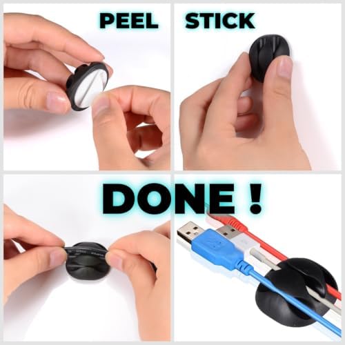 16PCS Black Cable Clips, Self Adhesive Cord Holder Cord Organizer - Image 5