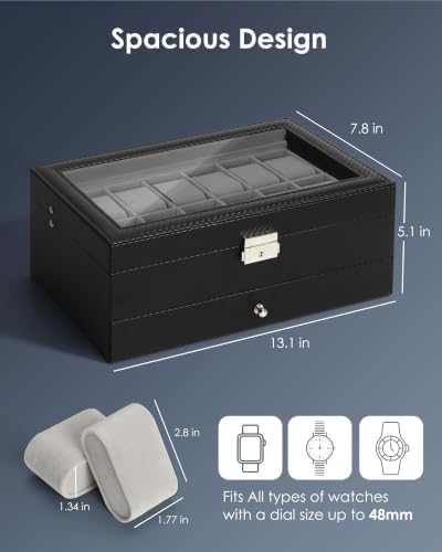 Mens Watch Box Jewelry Organizer,12-Slot 2-Layer Watch Case -Grey - Image 6