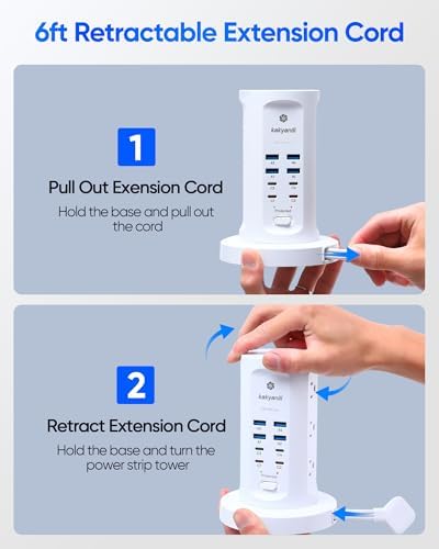 Power Strip Tower, kakyanill PD 65W Charging Station 9 AC Outlets 8 USB - Image 2