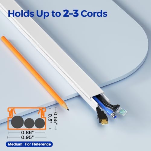 Delamu Cord Hider, 72in Wire Covers for Cords on Wall, Premium Cable Hider Cord Covers for Wires, Cable Management Wire Hiders for TV, Cable Raceway Kit, 2 x L36 W0.95 H0.55in, White - Image 3