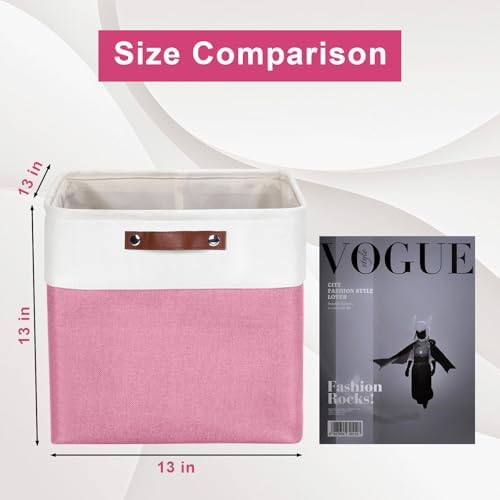 13x13 Cube Storage Bins, Collapsible Fabric Storage Box, 4 Pack Closet Baskets with Handles for Organizing, Shelf, Toys, Clothes, Home, Office, Nursery (Pink&White) - Image 2