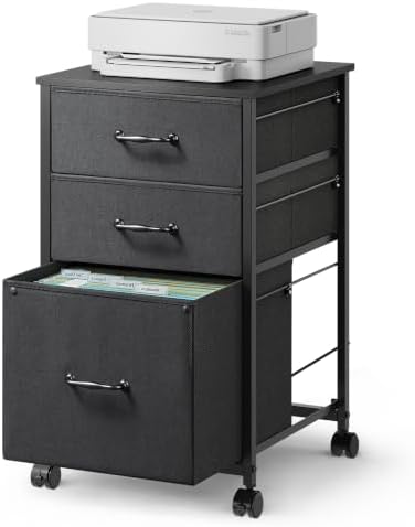 DEVAISE Mobile File Cabinet, Rolling Printer Stand with 3 Drawers, Fabric Vertical Filing Cabinet fits A4 or Letter Size for Home Office, Black by DEVAISE