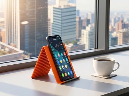 Flexible Silicone Phone Stand, Foldable Portable Tablet Holder, Anti-Slip Multi-Angle Desk Stand for iPhone and iPad, Orange, 1 Pack - Image 2
