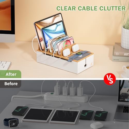 Cable Management Box, Wire Organizer for Cords-Natural+White - Image 3