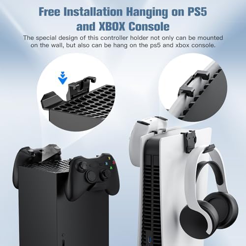 KUNSLUCK 2 Pack Controller Wall Mount for PS5, Xbox, Switch Controller, Wall Mount Stand for Controller&Headset, Adhesive/Screws Installation (Black) - Image 3
