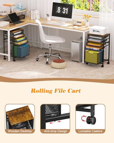 Compact 5-Tier Rolling File Cart, Under Desk Metal Filing Cabinet - Image 5