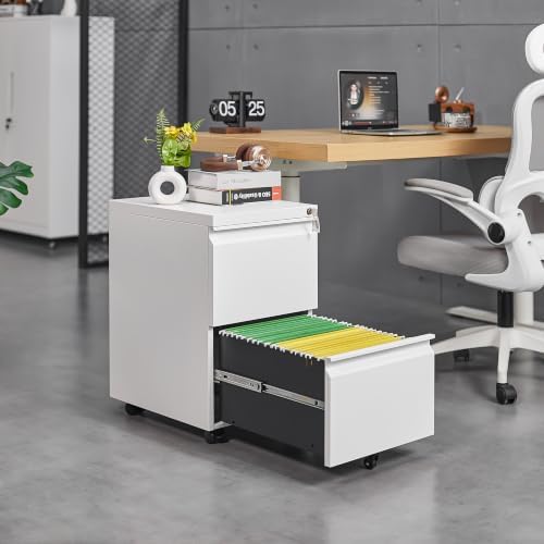 Fully Assembled 2 Drawer File Cabinet, Locking Filing Cabinet with Anti-Tipping Wheels, Quiet Slide, Heavy-Duty Steel Construction, Fits A4 Letter Legal for Home Office, Matte White - Image 2
