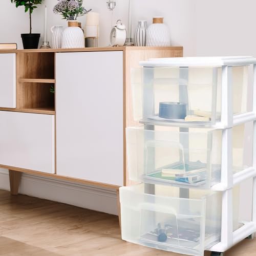 HOMZ Drawer Tower 3-Tier Storage Cart, Removable Wheels, White Frame,2 Pack - Image 2