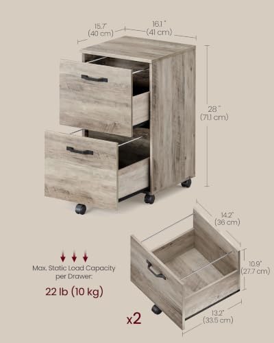 VASAGLE 2-Drawer File Cabinet, Small Rolling Filing Cabinet - Image 3