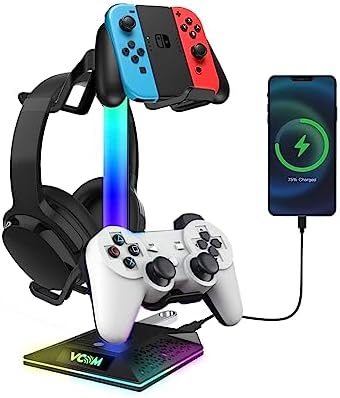 V VCOM RGB Gaming Headphones Stand with 2 USB Ports Headset Stand with 10 Light Modes and Non-Slip Rubber, Suitable for All Earphone Accessories, Best Gift for Husband, Kids, Boyfriend by VCOM
