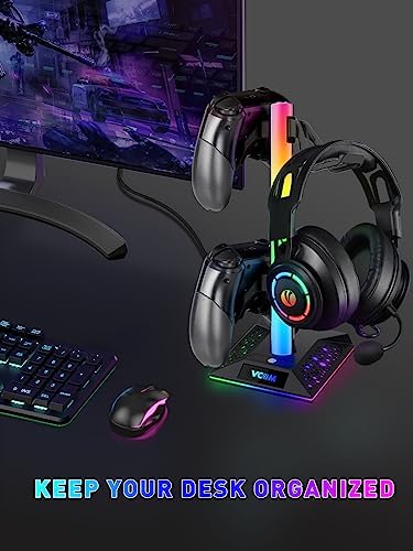 V VCOM RGB Gaming Headphones Stand with 2 USB Ports Headset Stand with 10 Light Modes and Non-Slip Rubber, Suitable for All Earphone Accessories, Best Gift for Husband, Kids, Boyfriend - Image 5