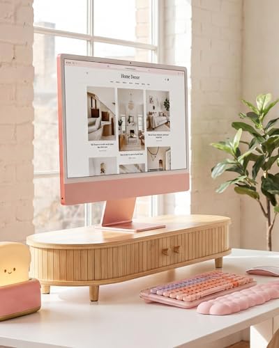 Bamboo Computer Monitor Sand Riser,Curved Wood Desk Shelf by WELLWENG