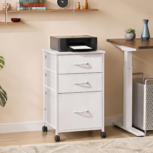 DEVAISE Mobile File Cabinet, Rolling Printer Stand with 3 Drawers, Fabric Vertical Filing Cabinet fits A4 or Letter Size for Home Office, White - Image 2