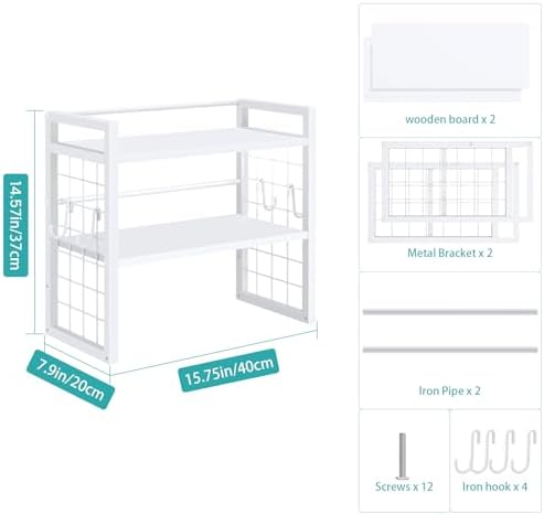Desk Shelf Organizer, Tiered Wood Desktop Book Shelf, White - Image 3