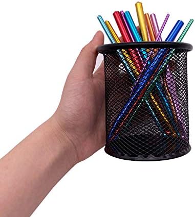 HSYMQ Black Pen Holder Cup for Desk, Pencil Cup Holder, Black Wire Mesh Pen Cup for Desk Office Pen Organizer - Image 7