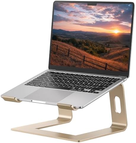 SOUNDANCE Laptop Stand, Aluminum Ergonomic Desk Riser, 10-15.6", Gold by Soundance