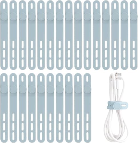 25 Pcs Silicone Cable Ties, Cable Ties Reusable, High Elasticity Cord Wraps for Electrical Cords, Cord Organizer for Earphone, Phone Charger(Blue) by Oligei