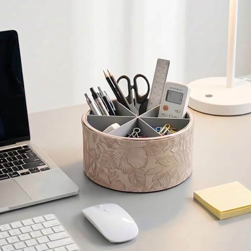 Remote Control Holder, 360°Spinning PU Leather Desk TV Remote Caddy,Desk Storage Box Room Accessories for Controller, Media,Mail,Calculator, Mobile Phone,Pencil(1B-Golden Apricot) - Image 6