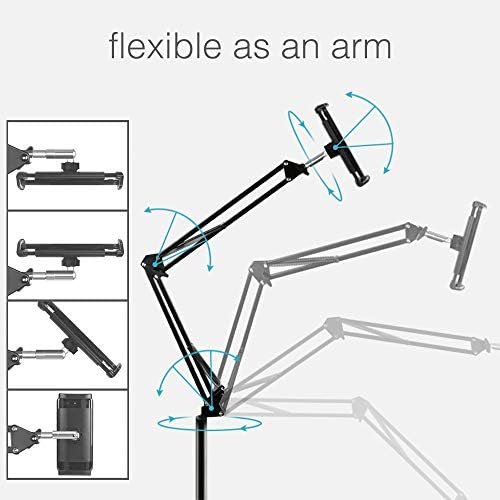 Tablet Floor Stand with 5LB Metal Base, Overhead Bed Phone Stand Angle Height Adjustable Holder, Universal Floor Stand Compatible with iPhone iPad Pro Air Mini, Samsung Tab, Kindle, E-Readers - Image 4