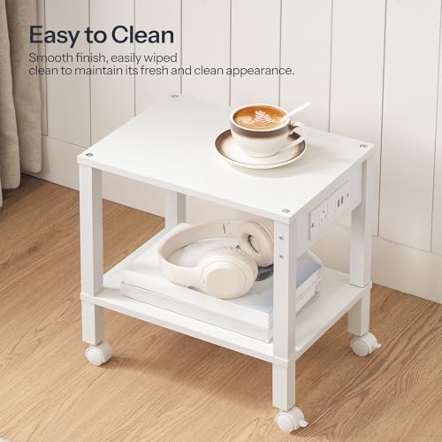 HOOBRO 2-Tier Printer Stand with Charging Station, Under Desk Printer Table, Printer Cart with Storage Shelves, Shelf for Small Spaces, for Home Office, White WT38UPS01 - Image 6